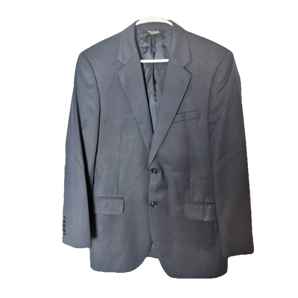 Jos A Bank Mens 40R Suit Jacket 2 Button Black Pinstripe Wool Blazer Sport Coat